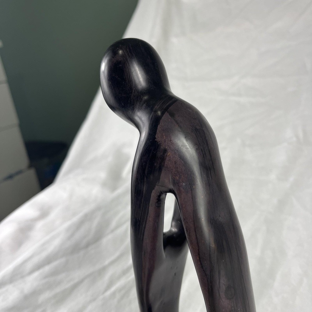 Signed Mother & Child Sculpture 11.5" Hand Carved Black Soapstone African Style - Picture 9 of 12